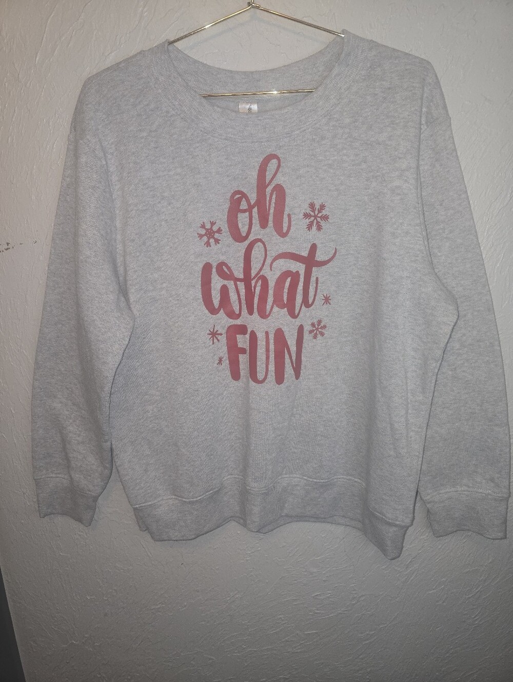 Oh What Fun Christmas Sweatshirt XL Gray Pink Graphic Holiday Crewneck Cozy Wint